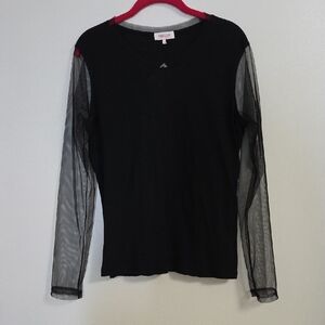 Goldie Black Long Sleeve Top with Sheer Sleeves & Collar Size Large NEW